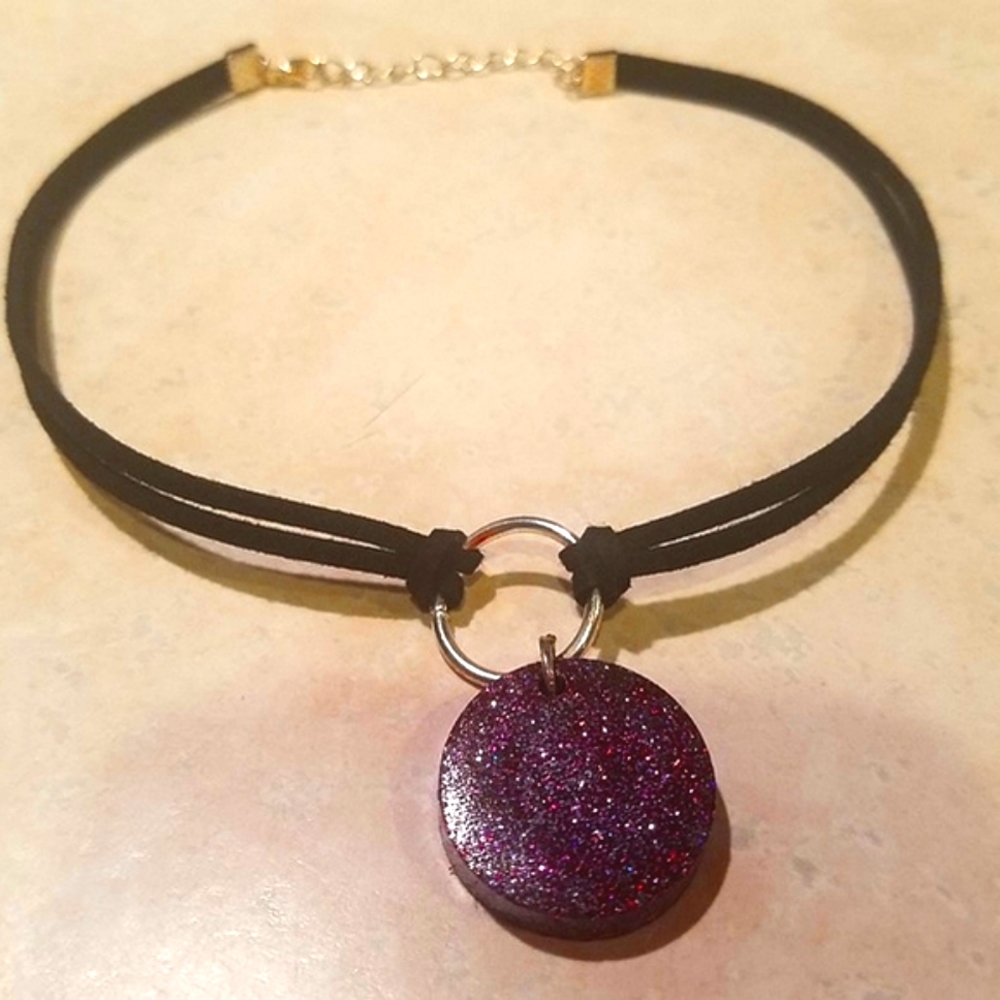 🦄 Purple Glittery Disk Choker Necklace 🤩💜 egirl